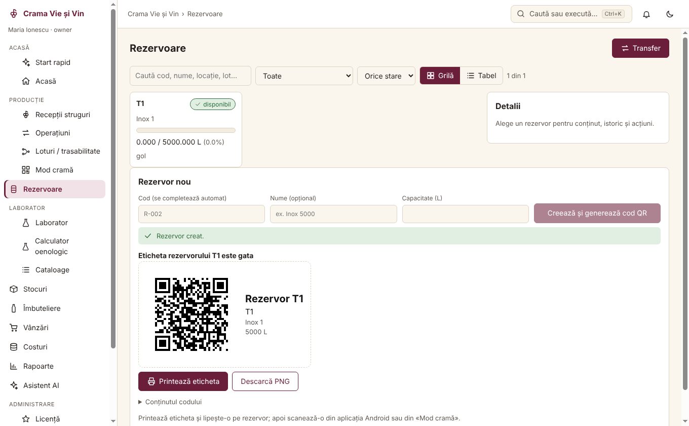 Rezervor nou cu eticheta cu cod QR generată